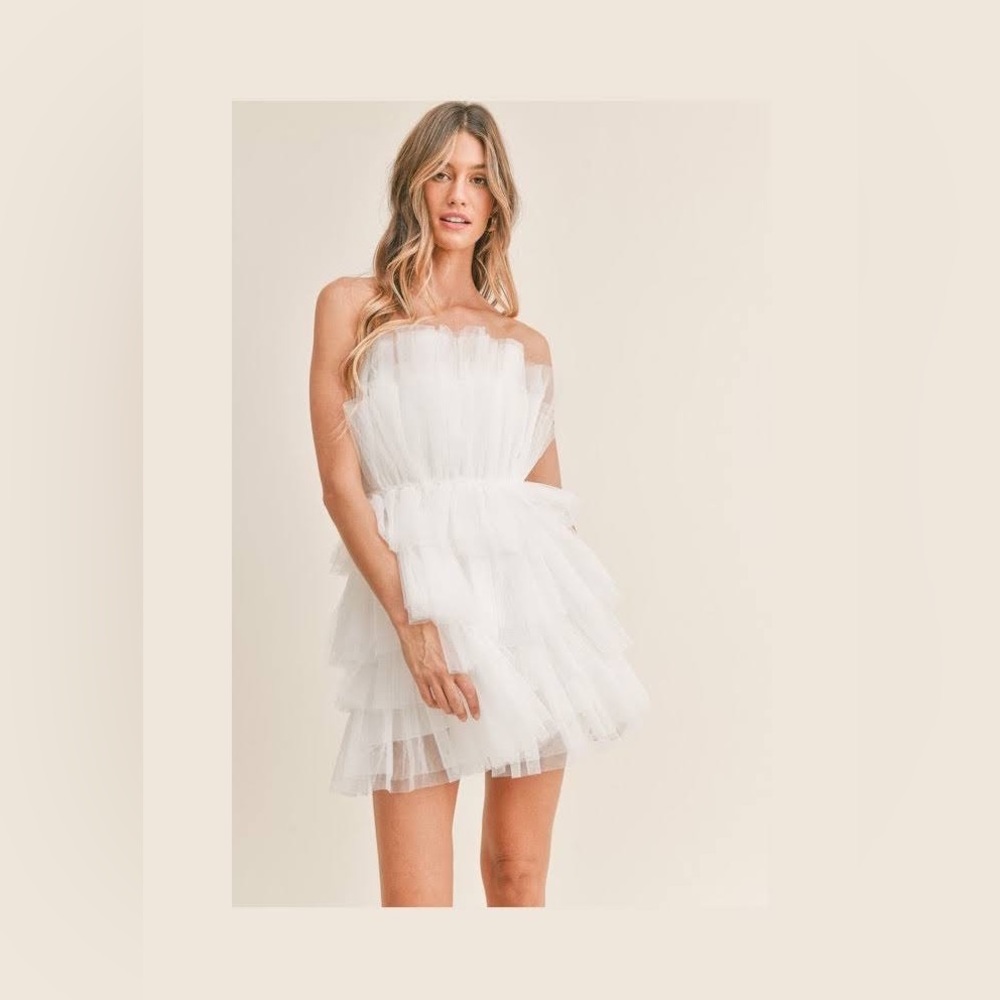 cream tulle mini dress